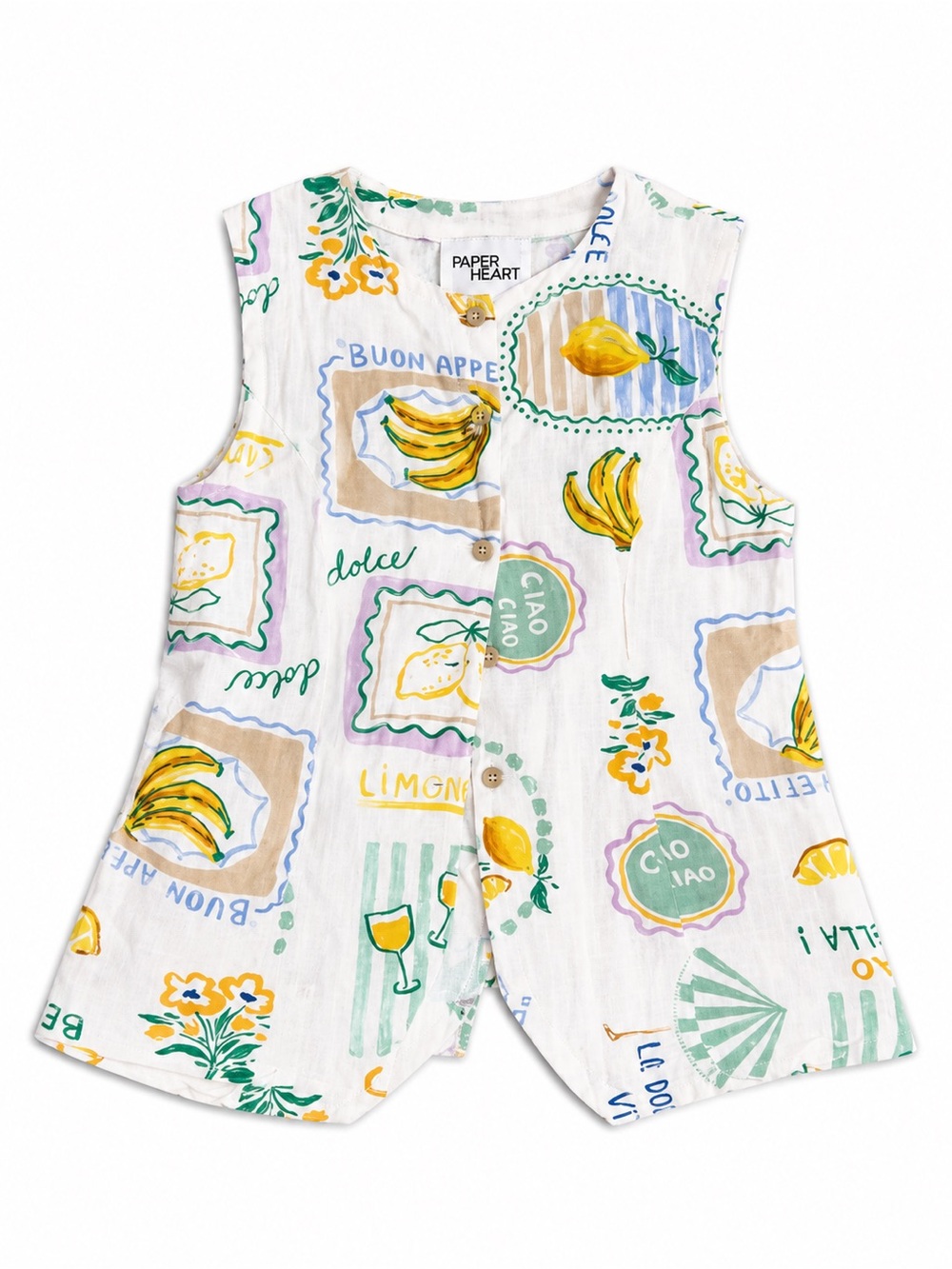 Paper Heart White Lemon Print Sleeveless Top